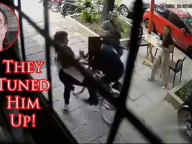 Sidewalk Cafe Butt Kicking of Thief Caught On Camera!