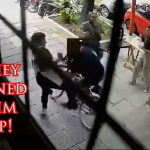 Sidewalk Cafe Butt Kicking of Thief Caught On Camera!